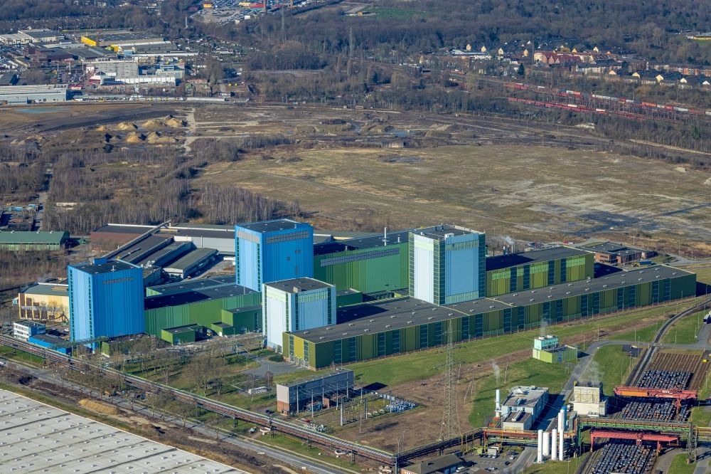 Dortmund from above - Hot-dip coating plant of thyssenkrupp Steel Europe AG at the Westfalenhuette in Dortmund in the Ruhr area in the state of North Rhine-Westphalia, Germany