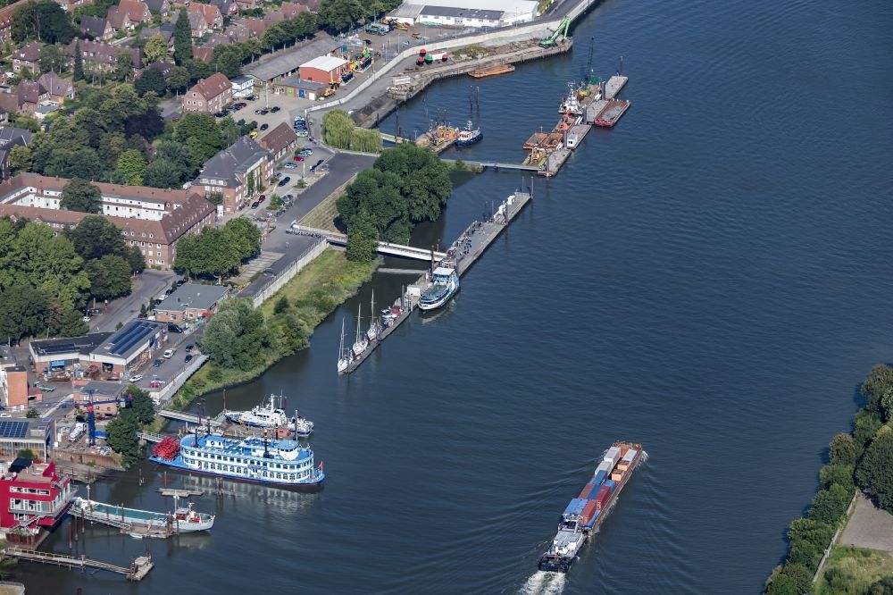Hamburg from above - Ferry port facilities on the Elbe of the HVV in Hamburg Finkenwerder, Germany