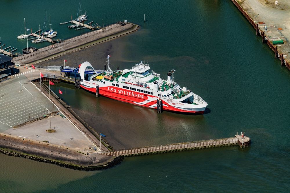 Havneby from above - Moored ferry in the harbor Limassol in Havneby at the island Roemoe in Syddanmark, Denmark