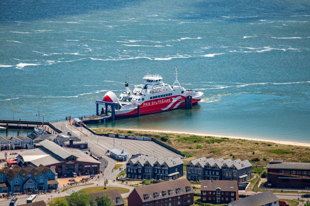 Aerial image List - Anchored and moored ferry in the harbor Limassol in List at the island Sylt in the state Schleswig-Holstein, Germany