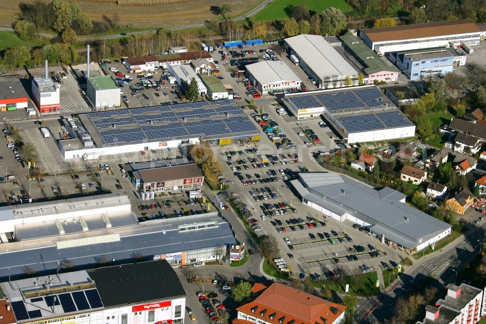Aerial image Rosenheim - Commercial area and company settlement West-Aicherpark on Georg-Aicher-Strasse in Rosenheim in the state Bavaria, Germany