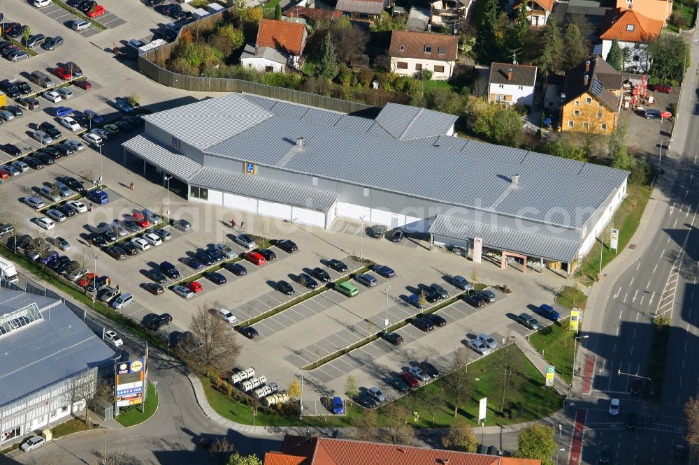 Rosenheim from above - Commercial area and company settlement West-Aicherpark on Georg-Aicher-Strasse in Rosenheim in the state Bavaria, Germany