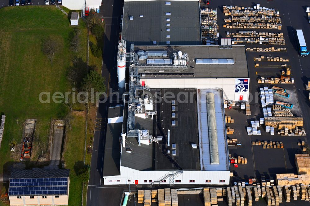 Oberthulba from above - Company grounds and facilities of ACO Ahlmann SE & Co. KG on street Neuwirtshauser Strasse in Oberthulba in the state Bavaria, Germany