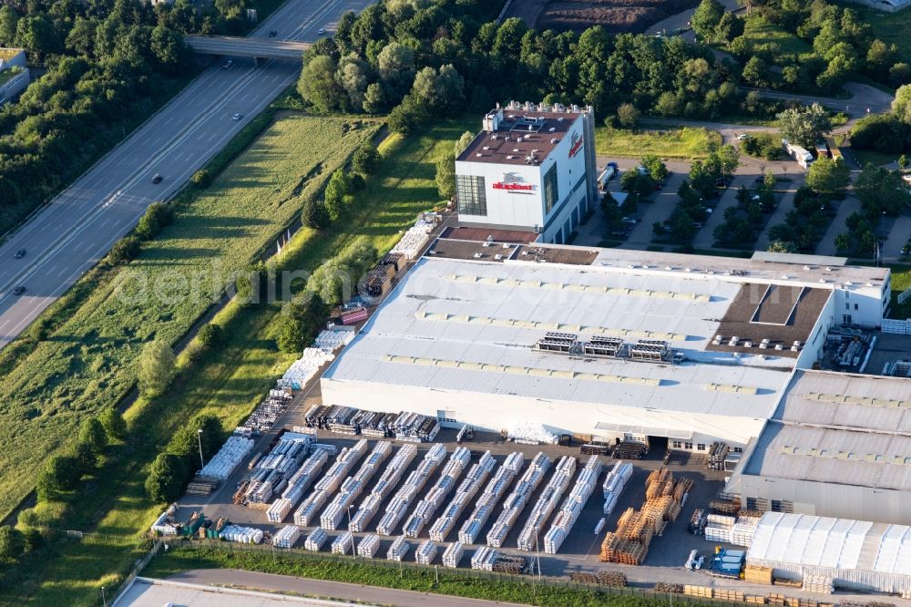 Aerial image Karlsruhe - Company grounds and facilities of aluplast GmbH in the district Durlach in Karlsruhe in the state Baden-Wurttemberg, Germany