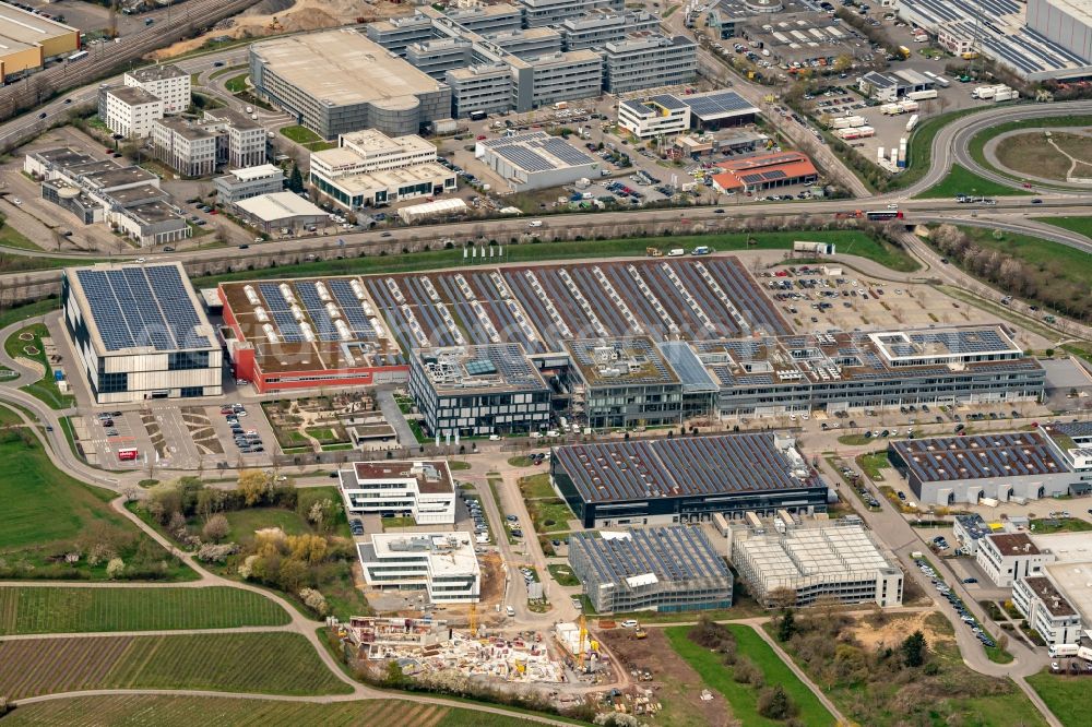 Neckarsulm from above - Company grounds and facilities of Bechtle IT-Systemhaus Neckarsulm in Neckarsulm in the state Baden-Wuerttemberg, Germany