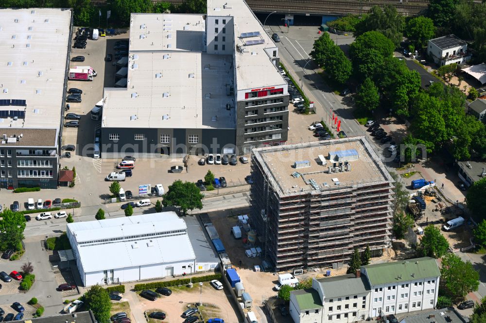 Hamburg from the bird's eye view: Company grounds and facilities of BODY ATTACK Sports Nutrition GmbH & Co. KG on street Schnackenburgallee in the district Lurup in Hamburg, Germany