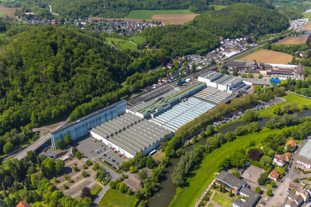 Hagen from above - Company grounds and facilities of the Bilstein Handel KG in the district Hohenlimburg in Hagen in the state North Rhine-Westphalia