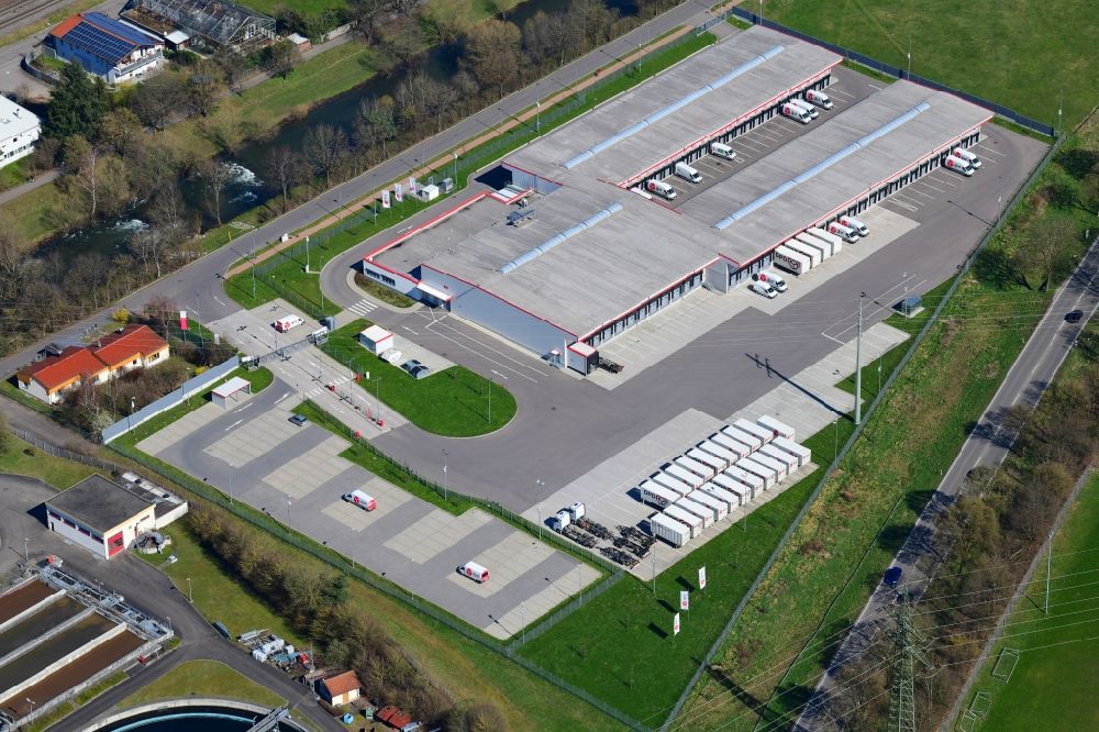 Aerial image Steinen - Company premises of the express service provider DPD Depot with goods distribution center in Steinen in the state Baden-Wurttemberg, Germany