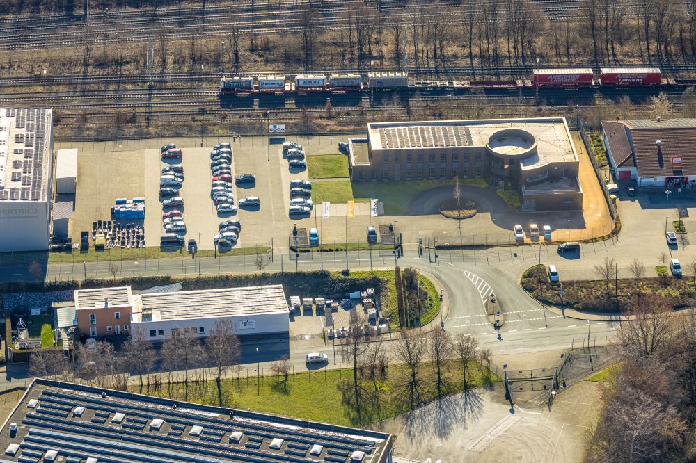 Holzwickede from above - Company grounds and facilities of enerdi UG on street August-Borsig-Strasse in Holzwickede at Ruhrgebiet in the state North Rhine-Westphalia, Germany
