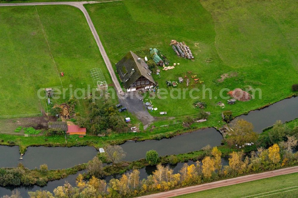 Neuried from above - Company grounds and facilities of Forellenzucht Anselm in Neuried in the state Baden-Wurttemberg, Germany