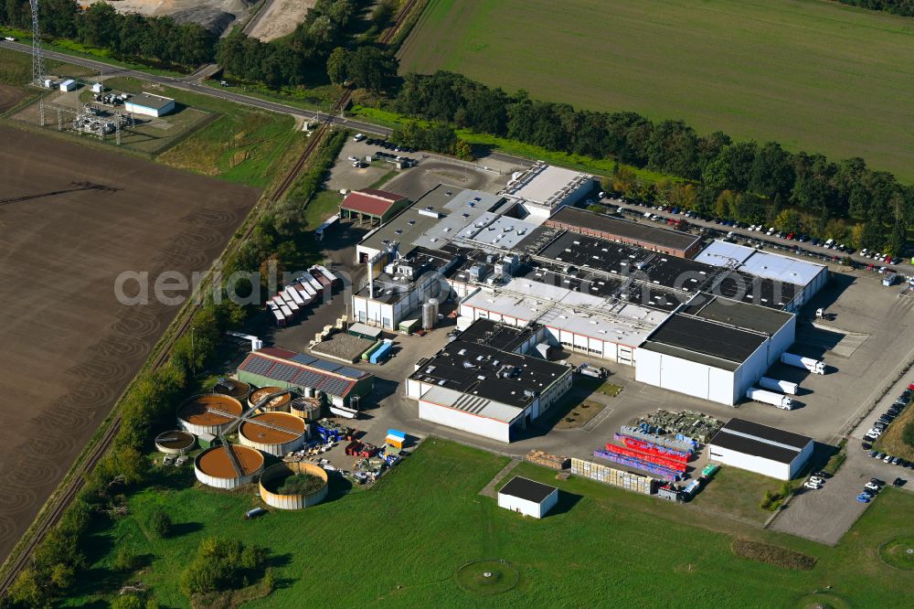 Neustadt-Glewe from above - Company grounds and facilities of Friedrich Lange GmbH on street Am Brenzer Kanal in Neustadt-Glewe in the state Mecklenburg - Western Pomerania, Germany