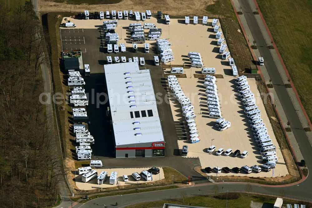 Wertheim from above - Company grounds and facilities of GUeMA Caravan-Motorcaravan KG on Hymerring in Wertheim in the state Baden-Wuerttemberg, Germany