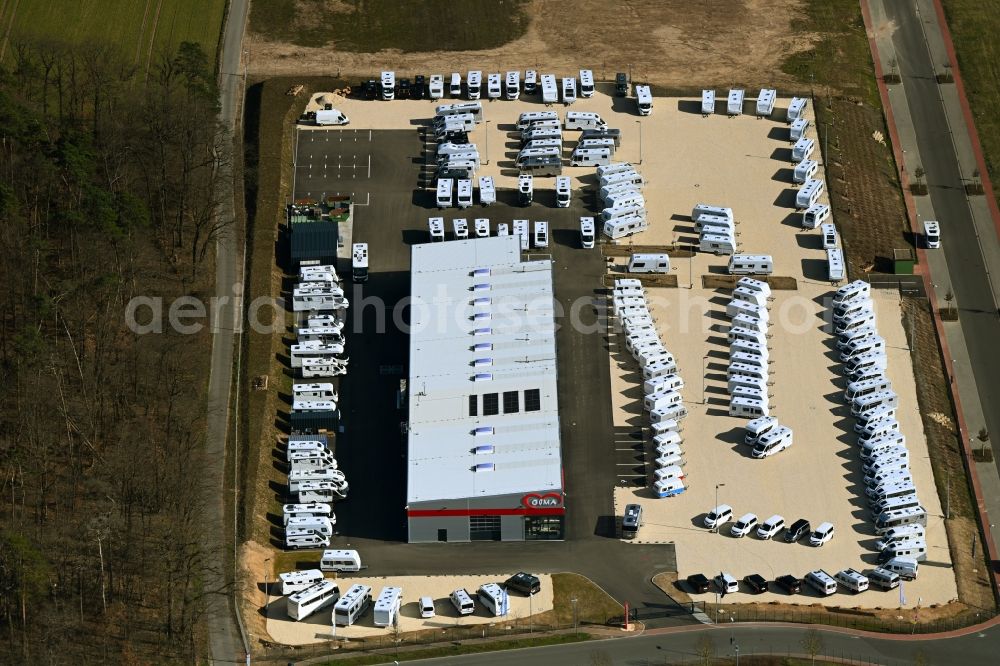 Wertheim from the bird's eye view: Company grounds and facilities of GUeMA Caravan-Motorcaravan KG on Hymerring in Wertheim in the state Baden-Wuerttemberg, Germany