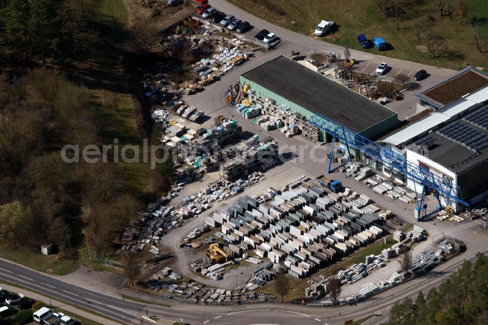 Aerial image Weissach - Company grounds and facilities of Haecker Fliesen and Naturstein GmbH in Weissach in the state Baden-Wuerttemberg, Germany