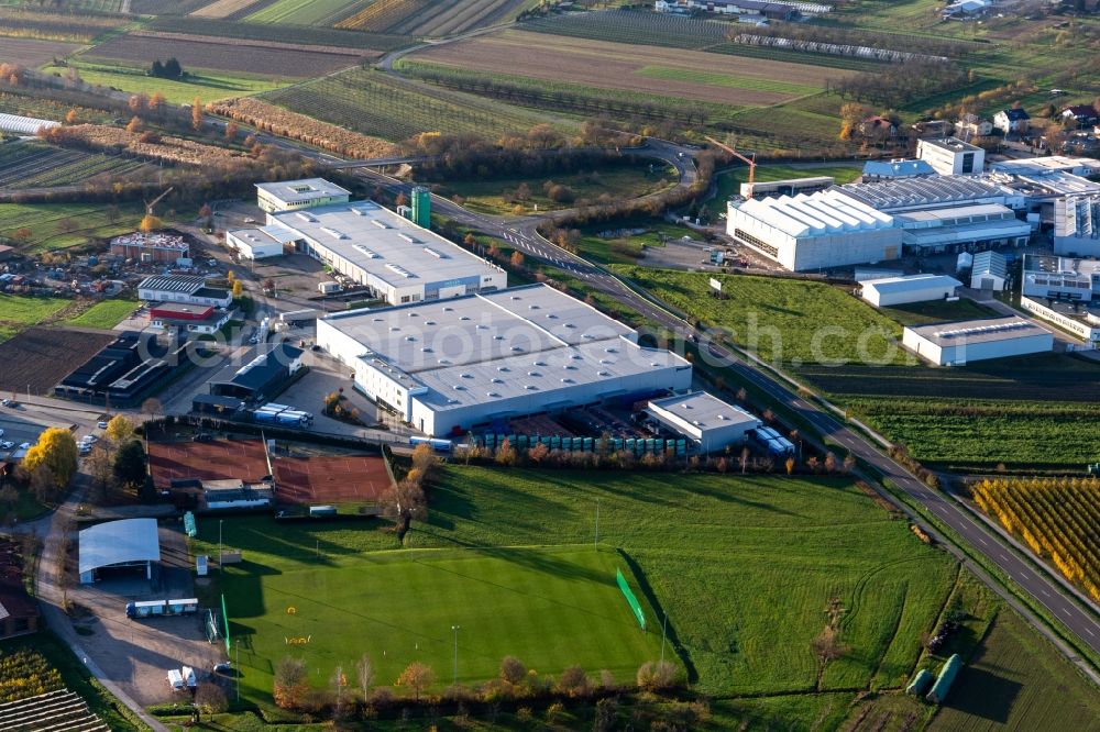 Nussbach from the bird's eye view: Company grounds and facilities of HELIA Ladenbau GmbH on B28 in Nussbach in the state Baden-Wurttemberg, Germany