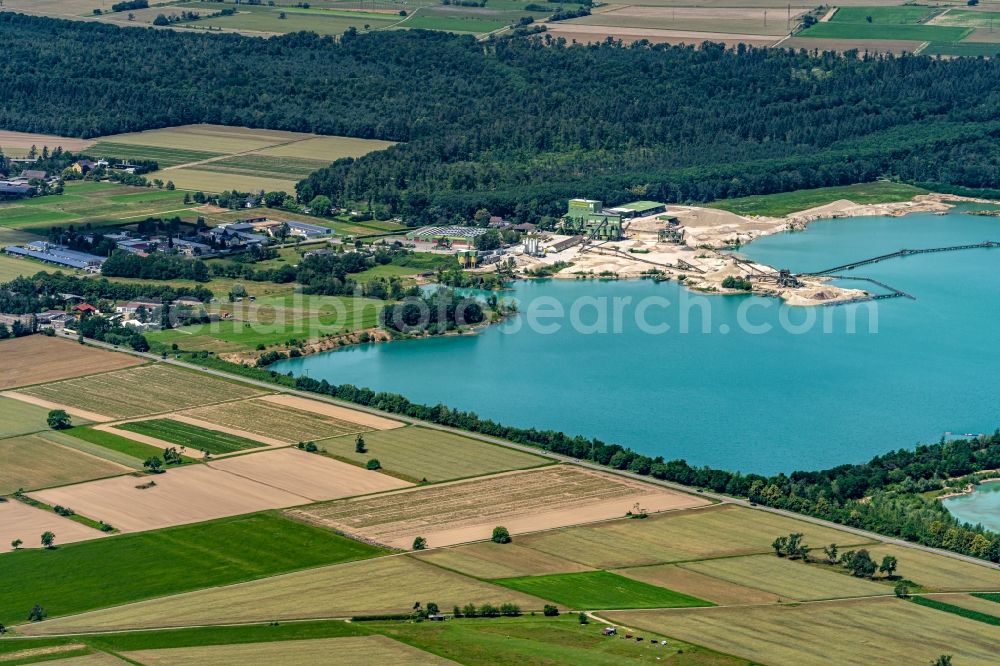 Malsch from above - Company grounds and facilities of Holcim Kies & Beton GmbHam Baggersee in Malsch in the state Baden-Wuerttemberg, Germany