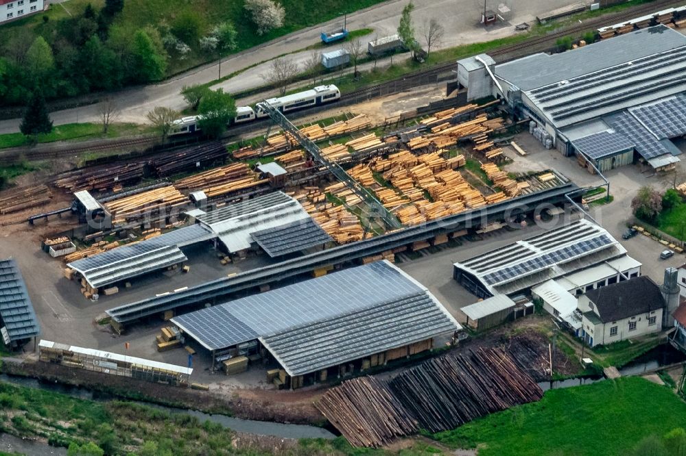 Aerial image Wolfach - Company grounds and facilities of Holzhandel Gebrueder Heinzelmann in Wolfach in the state Baden-Wurttemberg, Germany