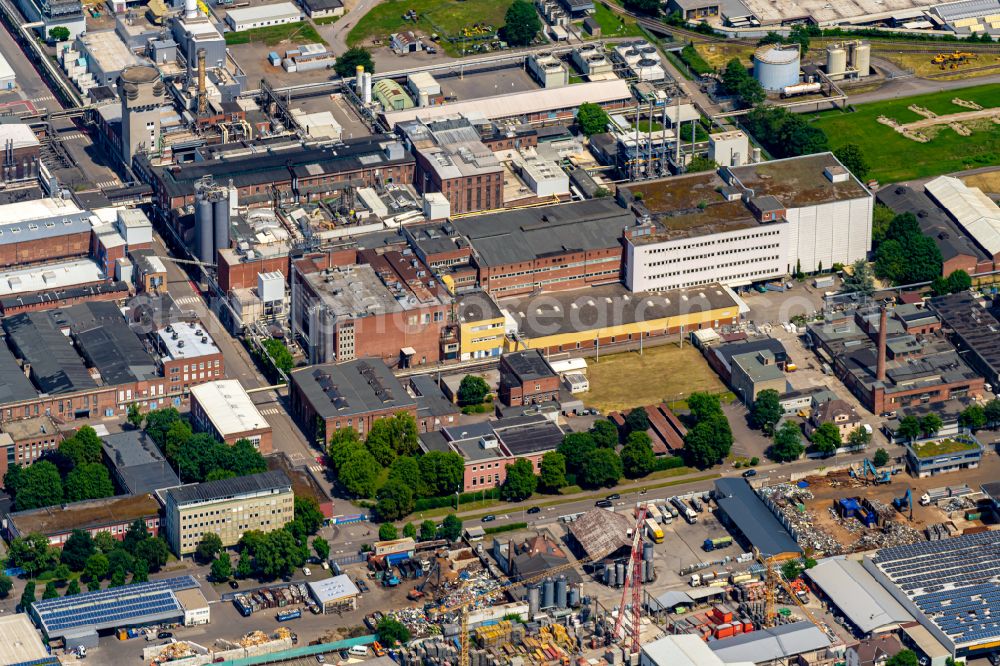 Aerial image Freiburg im Breisgau - Company grounds and facilities of the chemical company Rhodia Acetow GmbH and Industrial Park InfraRhod in the district Bruehl in Freiburg im Breisgau in the state Baden-Wurttemberg, Germany