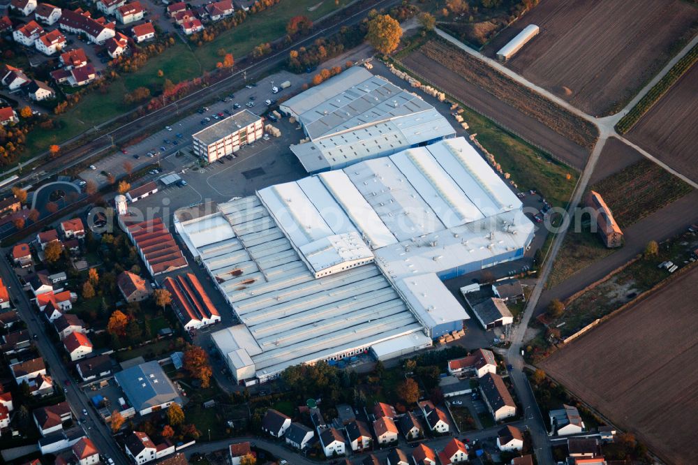 Bellheim from above - Company grounds and facilities of Kardex Remstar Maschienenbau in Bellheim in the state Rhineland-Palatinate, Germany