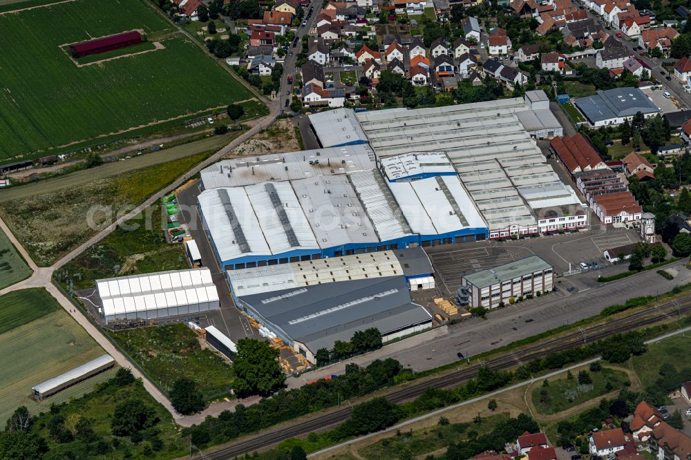 Bellheim from above - Company grounds and facilities of Kardex Remstar Maschienenbau in Bellheim in the state Rhineland-Palatinate, Germany