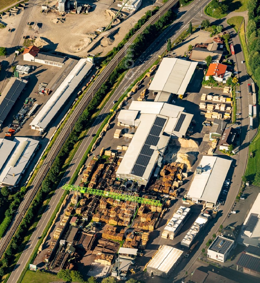 Hausach from above - Company grounds and facilities of Karl Streit GmbH & Co. KG Saegewerk in Hausach in the state Baden-Wuerttemberg, Germany