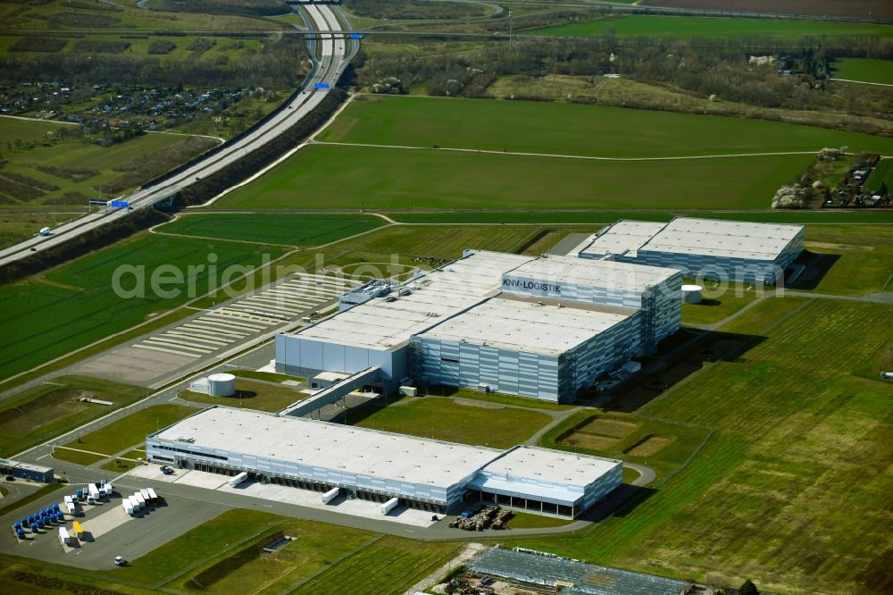Aerial image Erfurt - Company premises of the logistics company KNV Zeitfracht GmbH with halls, company buildings and production facilities in the commercial area in the Gispersleben district in Erfurt in the state of Thuringia, Germany