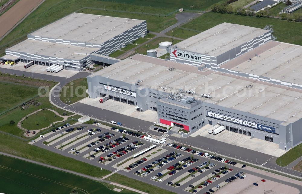 Erfurt from above - Company premises of the logistics company KNV Zeitfracht GmbH with halls, company buildings and production facilities in the commercial area in the Gispersleben district in Erfurt in the state of Thuringia, Germany