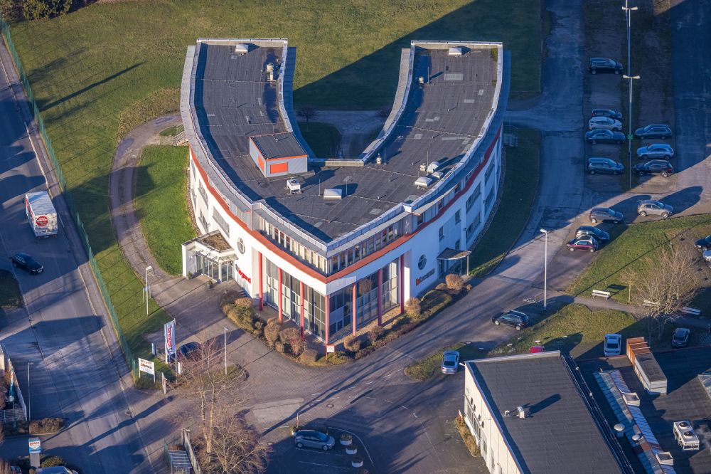 Aerial image Soest - Company grounds and facilities of Legrand GmbH on street Am Silberg in Soest in the state North Rhine-Westphalia, Germany