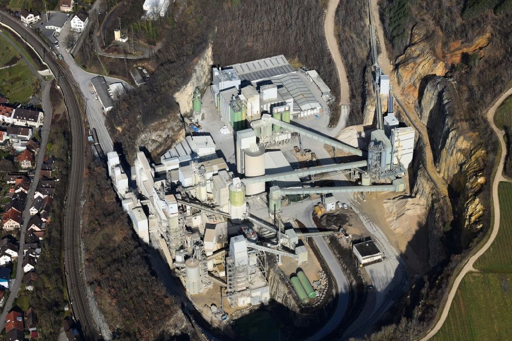 Aerial image Efringen-Kirchen - Company grounds and facilities of Lhoist-Group with the limestone factory in the district Istein in Efringen-Kirchen in the state Baden-Wurttemberg, Germany