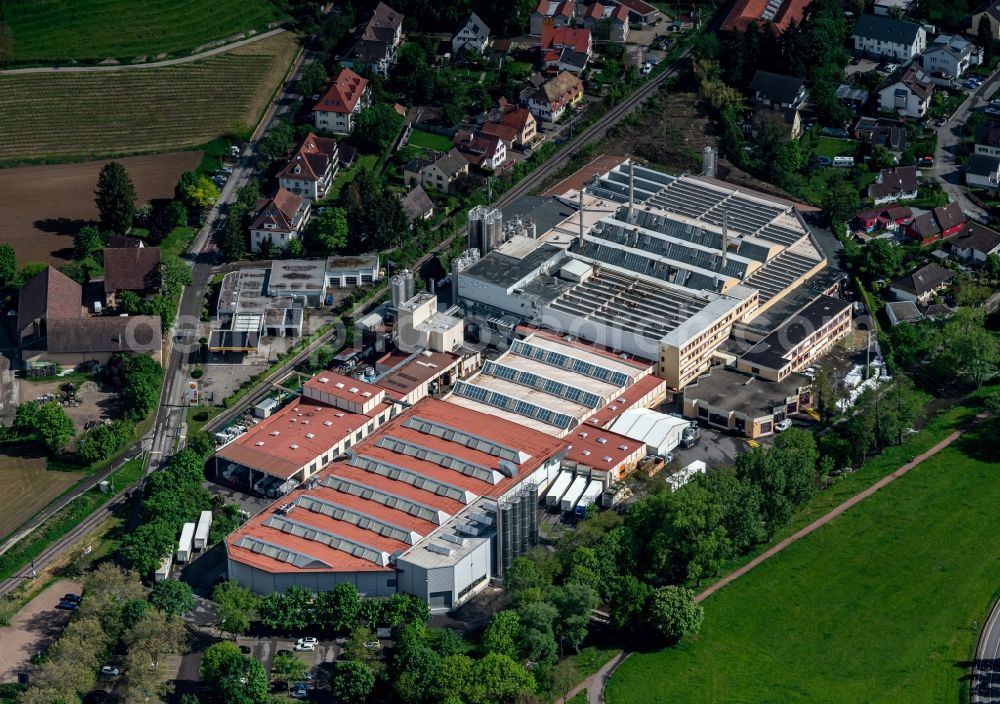 Staufen im Breisgau from the bird's eye view: Company grounds and facilities of Liveo Research GmbH Kunststoffe in Staufen im Breisgau in the state Baden-Wuerttemberg, Germany