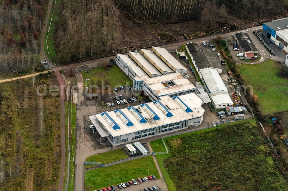 Lahr/Schwarzwald from above - Company grounds and facilities of LMT Kieninger GmbH & Co. KG in Lahr/Schwarzwald in the state Baden-Wuerttemberg, Germany