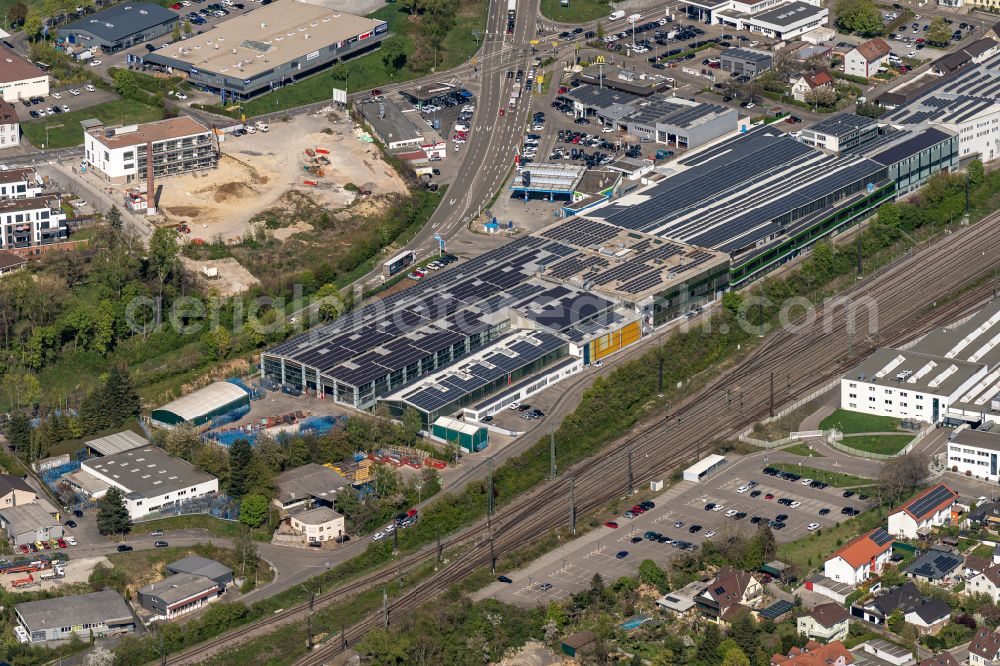 Aerial image Bretten - Company grounds and facilities of Mediaglass GmbH in Bretten in the state Baden-Wuerttemberg, Germany
