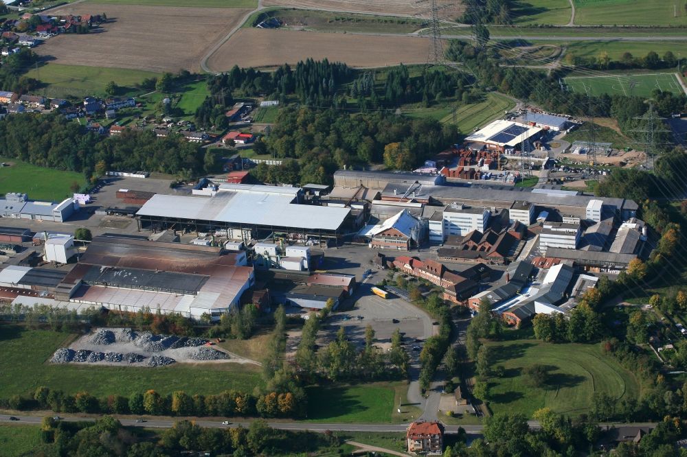Laufenburg from above - Company grounds and facilities of the Metallverarbeitungsunternehmens H.C. Starck, factory Rhina, in Laufenburg in the state Baden-Wuerttemberg, Germany