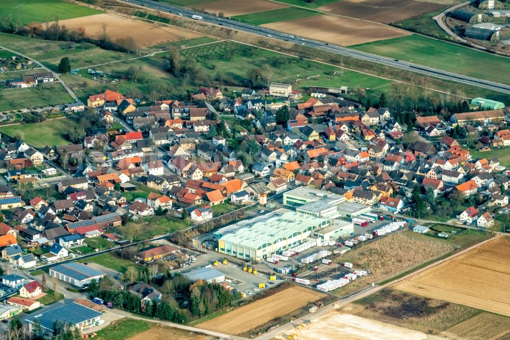 Aerial photograph Meißenheim - Company grounds and facilities of Mewa Textilsevice and Ortsteil Kuerzel in Meissenheim in the state Baden-Wurttemberg, Germany