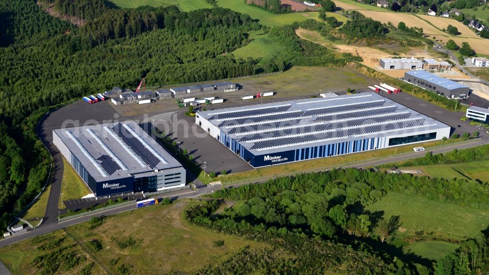 Aerial photograph Reichshof - Company premises of Muenker Metallprofile GmbH in Reichshof in the state North Rhine-Westphalia, Germany