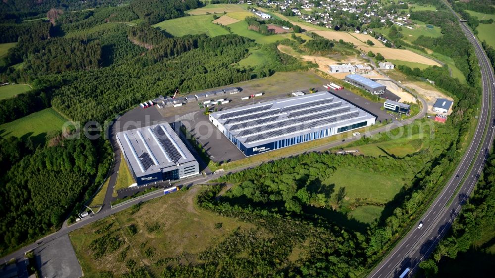 Reichshof from above - Company premises of Muenker Metallprofile GmbH in Reichshof in the state North Rhine-Westphalia, Germany