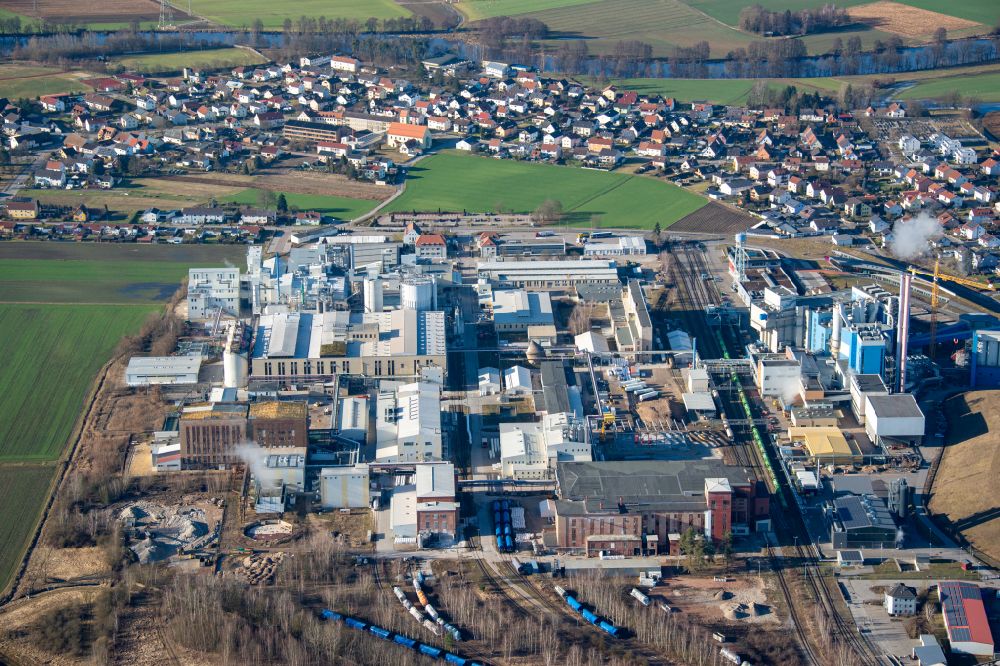 Schwandorf from above - Factory premises of Nabaltec AG, formely VAW Aluminium AG in the district Dachelhofen in Schwandorf in the state Bavaria