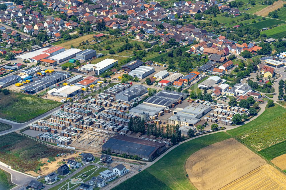 Kappel-Grafenhausen from above - Company grounds and facilities of Ohnemus GmbH Laubholzsaegewerk and Holzgrosshandlung in Kappel-Grafenhausen in the state Baden-Wurttemberg, Germany