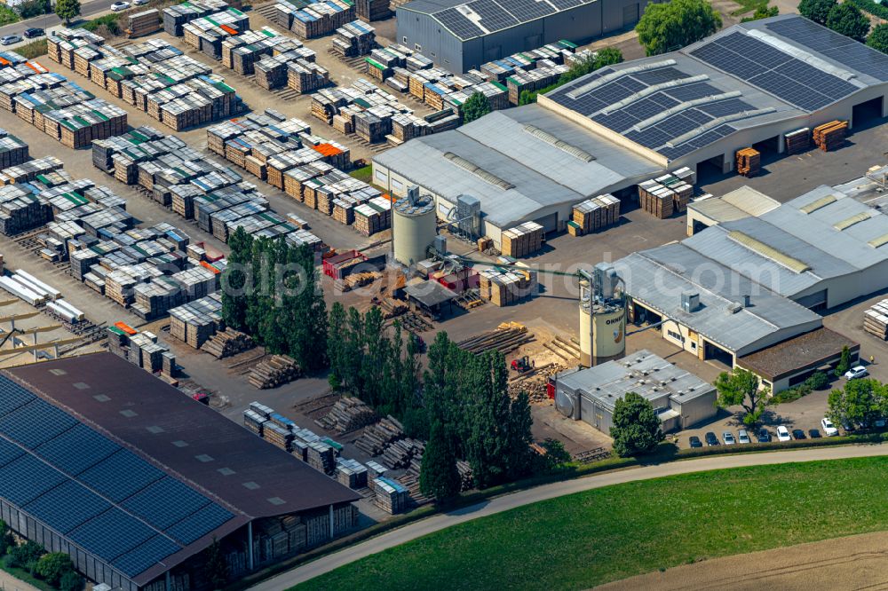 Kappel-Grafenhausen from the bird's eye view: Company grounds and facilities of Ohnemus GmbH Laubholzsaegewerk and Holzgrosshandlung in Kappel-Grafenhausen in the state Baden-Wurttemberg, Germany