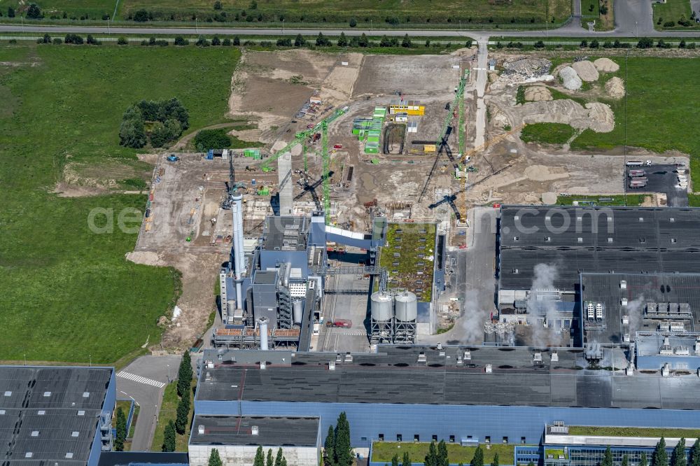 Wörth am Rhein from the bird's eye view: Company grounds and facilities of Papierfabrik Palm GmbH & Co. KG | factory Woerth on Rhein in Woerth am Rhein in the state Rhineland-Palatinate, Germany