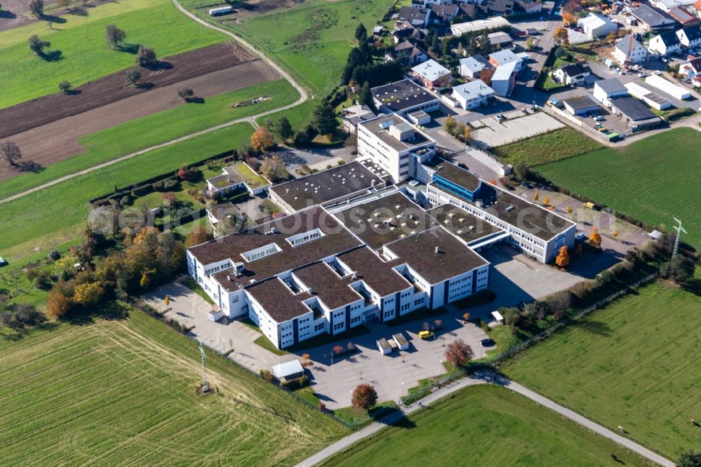 Aerial photograph Waldbronn - Company grounds and facilities of Polytec GmbH in Waldbronn in the state Baden-Wuerttemberg, Germany