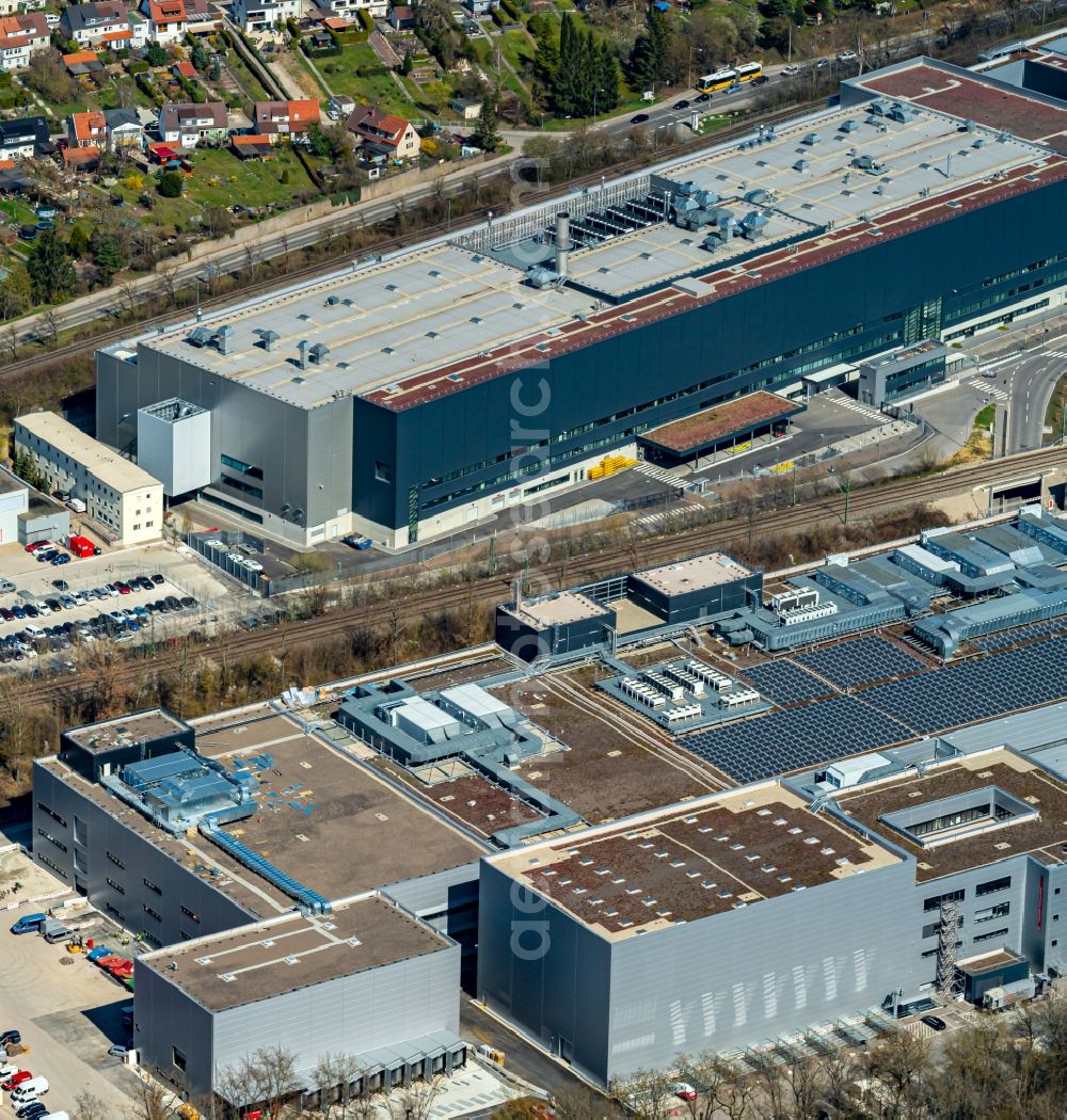 Stuttgart from the bird's eye view: Company grounds and facilities of Porsche factory 1 Bau 13 undPorsche factory 4, Bau 50-52 in Stuttgart in the state Baden-Wuerttemberg, Germany