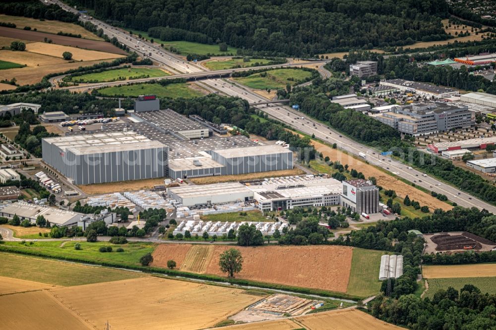 Aerial photograph Durlach - Company grounds and facilities of Robert Bosch and ondere in Durlach in the state Baden-Wurttemberg, Germany