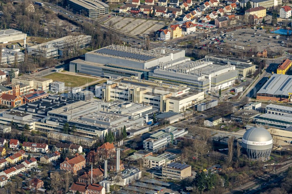 Reutlingen from above - Company grounds and facilities of Robert Bosch GmbH in Reutlingen in the state Baden-Wurttemberg, Germany