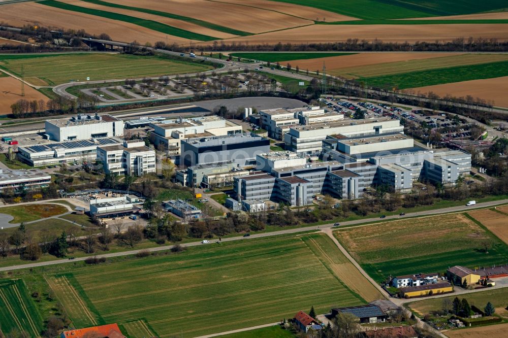 Schwieberdingen from above - Company grounds and facilities of Robert Bosch GmbH in Schwieberdingen in the state Baden-Wuerttemberg, Germany