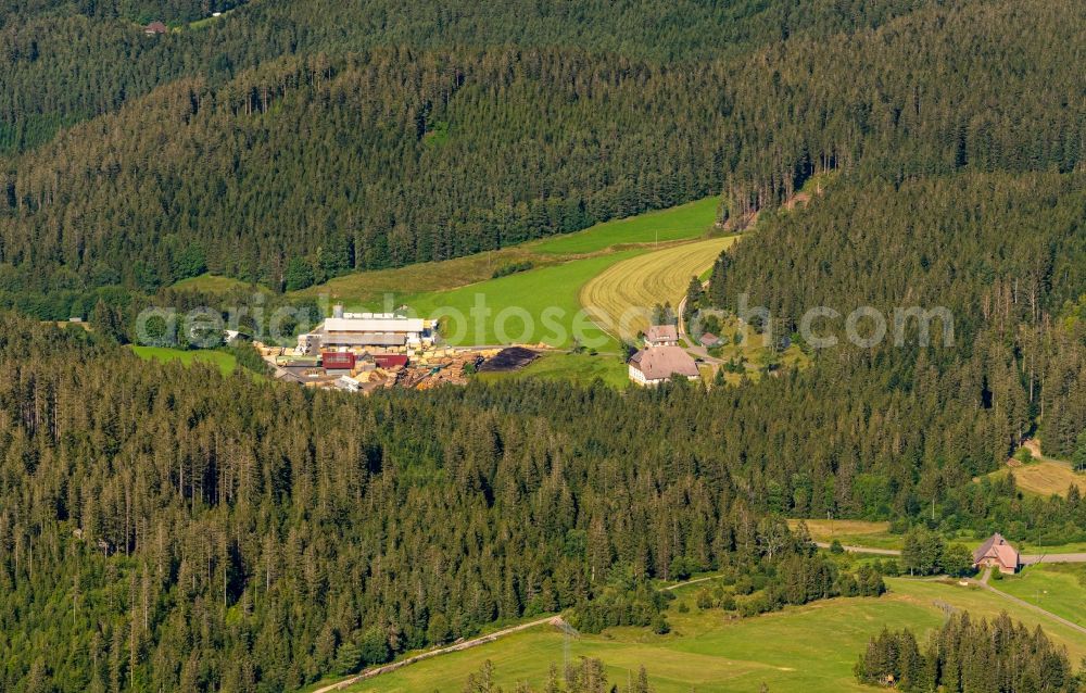 Aerial photograph Schonach im Schwarzwald - Company grounds and facilities of Rombach Saege- and Hobelwerk withten in Wald in Schonach im Schwarzwald in the state Baden-Wuerttemberg, Germany