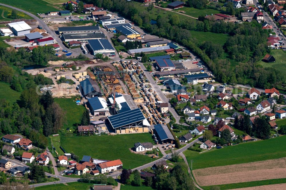 Aerial image Wolterdingen - Company grounds and facilities of Schmiederer Holz GmbH in Wolterdingen in the state Baden-Wuerttemberg, Germany