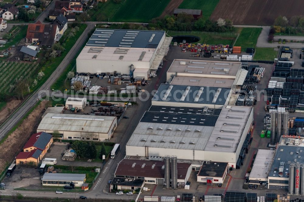 Ringsheim from above - Company grounds and facilities of Simona in Ringsheim in the state Baden-Wurttemberg, Germany
