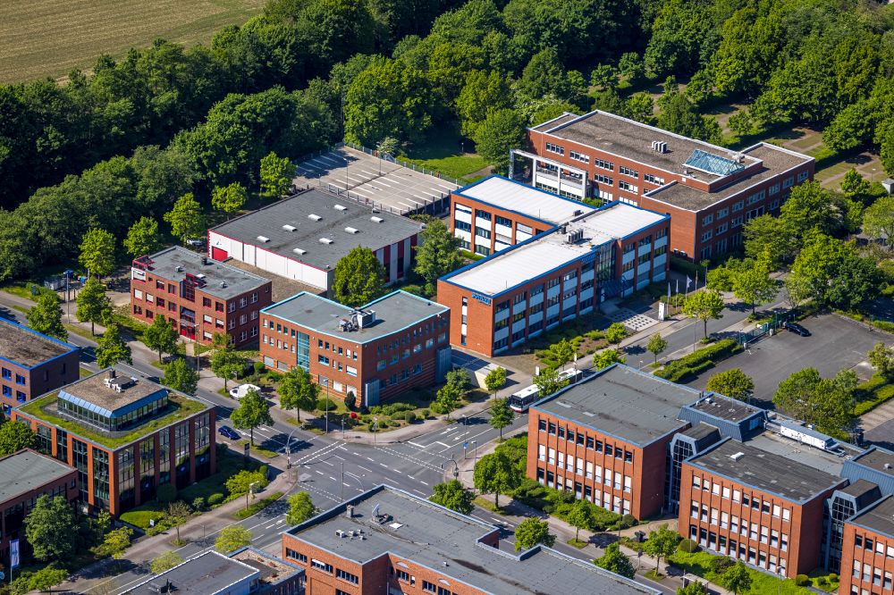 Aerial photograph Dortmund - Company grounds and facilities of Sonova Retail Deutschland on street Otto-Hahn-Strasse in the district Barop in Dortmund at Ruhrgebiet in the state North Rhine-Westphalia, Germany