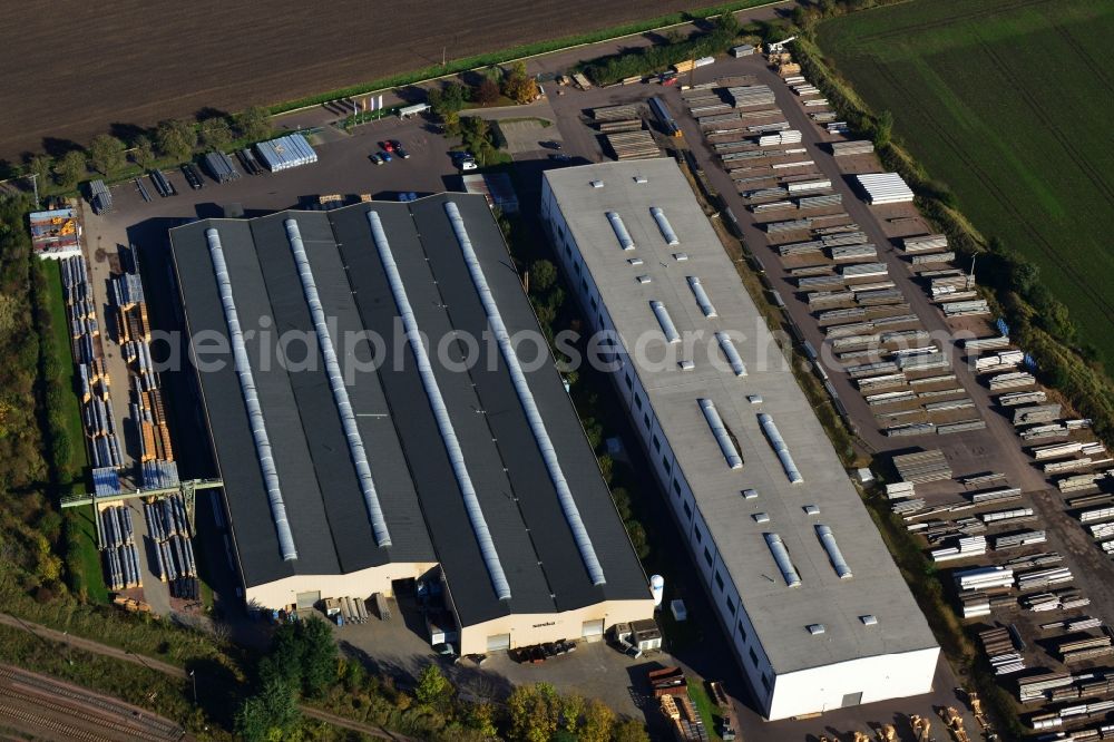 Aerial image Könnern - Premises of the steel profile manufacturer SOSTA Stainless GmbH at the Wind Rose in Koennern in Saxony-Anhalt
